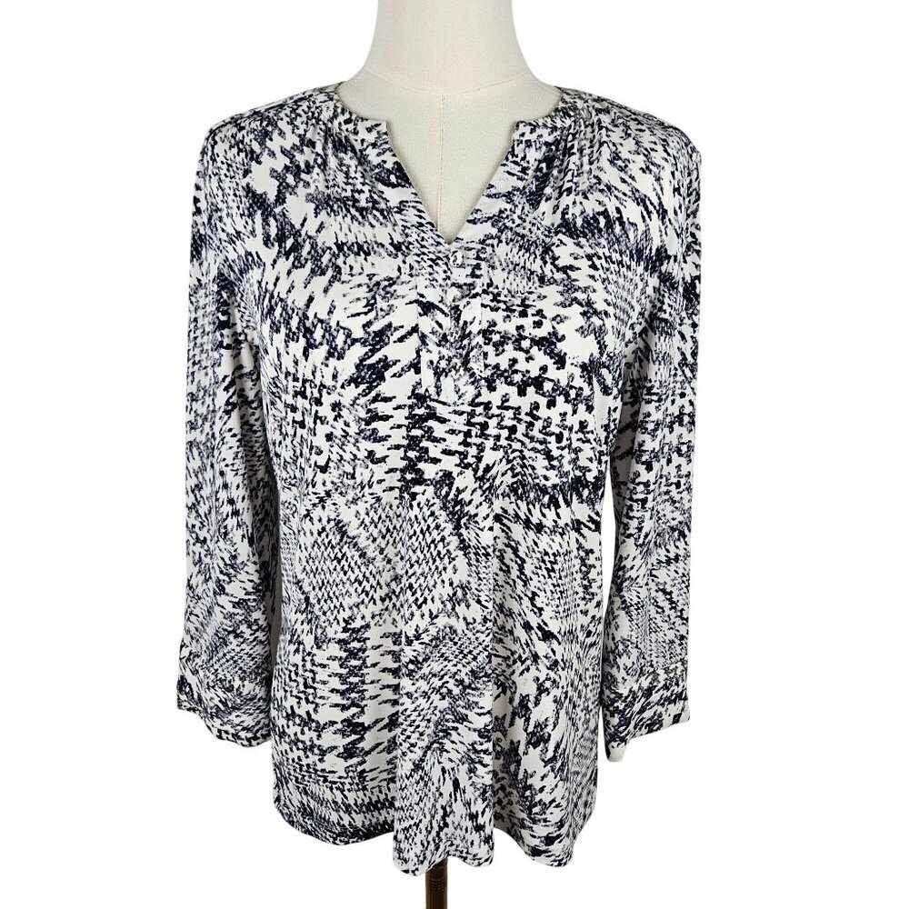 Karl Lagerfeld Paris Knit Blouse Small Black & White‎ Abstract Long Sleeve Top